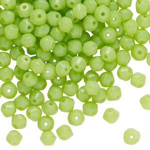 Bead, Czech pressed glass, translucent green, 4mm bicone. Sold per 1-ounce pkg, approximately 264 beads.