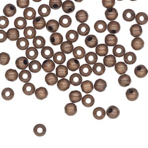 Bead 1pkg100 copper-plated, 4mm round, steel antique