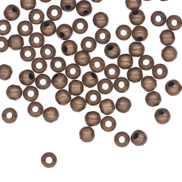 Bead 1pkg100 copper-plated, 4mm round, steel antique image number 0