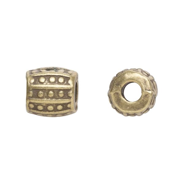 Bead 1pkg20 brass-plated "pewter", 10mm barrel, antique Dione&reg; image number 0