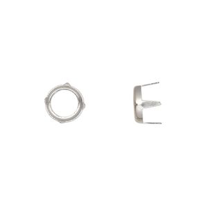 Rhinestone mount, imitation rhodium-plated brass, 8x5mm with SS34 rose or rose 4-prong rim setting. Sold per pkg of 100.