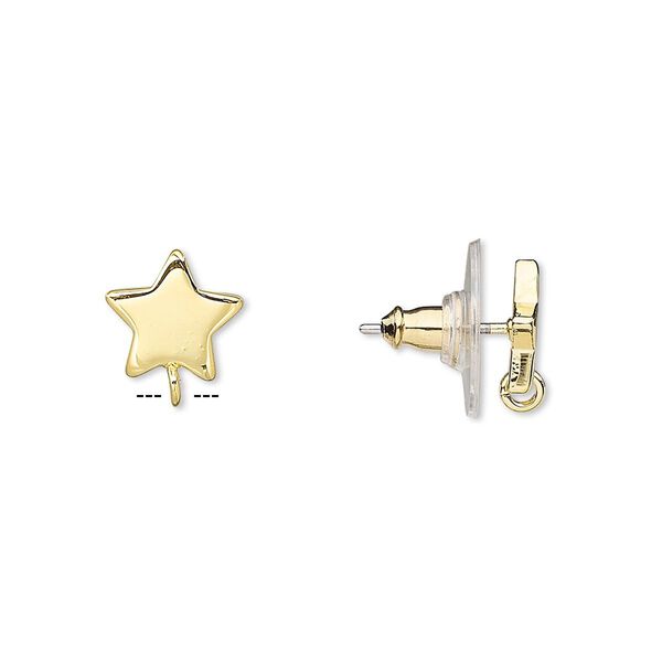 Earstud 1pkg4 gold-plated, 9mm star / closed loop / earnuts, stainless steel / steel 2 pair image number 0