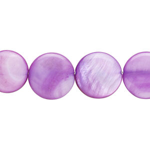 Mother-of-pearl shell 1pkg1, puffed flat round bead 15 inch lilac 13-14mm