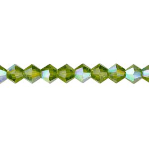 Bead 1pk transparent peridot green AB, Celestial Crystal&reg; 6mm bicone 15.5-16 inch