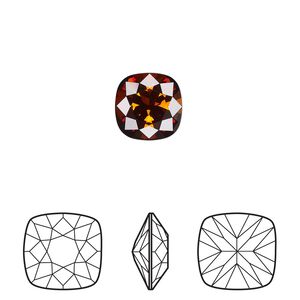Fancy stone 2pk smoked amber foil back, Crystal Passions&reg; 10mm square 4470