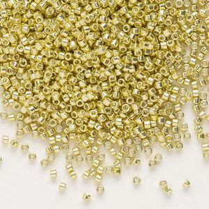 Seed bead, Delica&reg; 1pkg250g glass, #11 round, opaque galvanized yellow / outside dyed (DB-0412)
