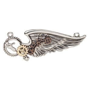 Focal, antique gold- / copper- / silver-finished "pewter" (zinc-based alloy), 2-1/2 x 1 inch single-sided gear wings with 2 loops. Sold individually.