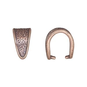Bail, TierraCast&reg;, "Hammertone" collection, ice-pick, antique copper-plated pewter (tin-based alloy), 16x9mm with hammered design and 12mm grip. Sold per pkg of 20.