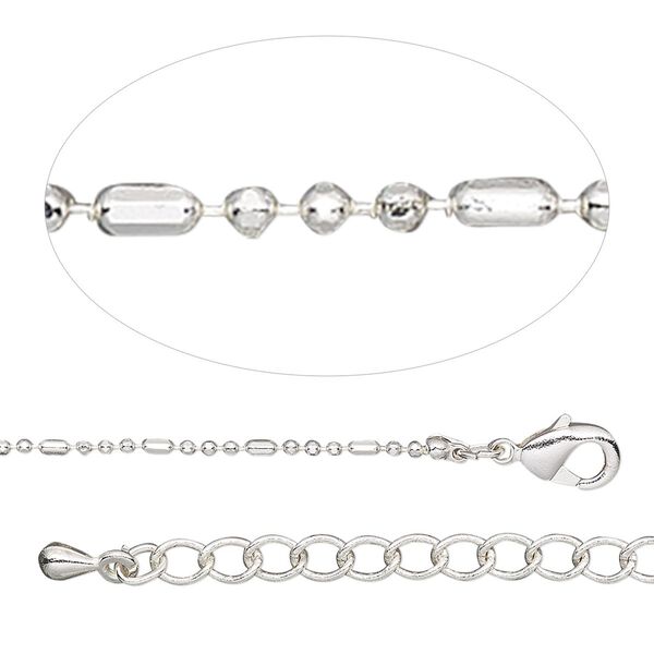 Chain 1pkg1 silver-plated ball, 1.2mm fancy / lobster claw clasp, brass 18 inch image number 0