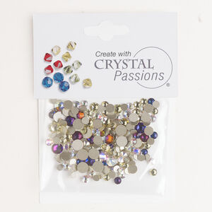 Flat back mix 1pkg144 crystal volcano and jonquil AB foil back, Crystal Passions&reg; rhinestone 3.00-4.80mm round SS12 / SS16 / SS20
