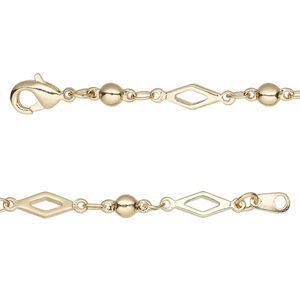 Chain 1pkg1 diamond, 4mm open / 3.5mm ball / lobster claw clasp, gold-finished brass 20 inch