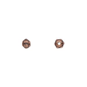 Bead 1pkg100 copper-plated "pewter", 5x4mm beaded rondelle, antique