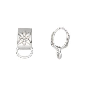 Slide, antiqued sterling silver, 12x7.5mm oval tube, double-sided flower design, 8.5x4.5mm inside diameter. Sold individually.