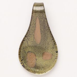 Focal, lampworked glass, opaque gold and black with copper-colored glitter, 63x34mm-37x36mm spoon. Sold individually.