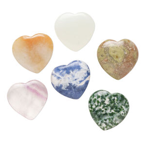 Multi-gemstone 1pkg6, half-drilled puffed heart drop 23-25mm