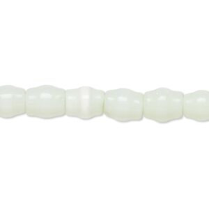 Bead, cat's eye glass (fiber optic glass), sea green, 8x6mm-9x7mm carved round tube. Sold per 15-inch strand.