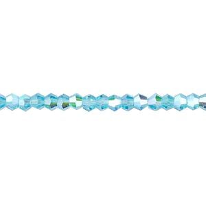 Bead 1pk transparent turquoise blue AB, Celestial Crystal&reg; 4mm bicone 15.5-16 inch