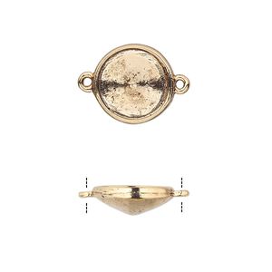 Link, Almost Instant Jewelry&reg;, antique gold-plated pewter (tin-based alloy), 14mm round with 12mm rivoli setting. Sold individually.