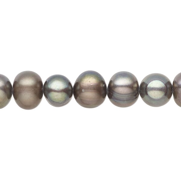 Freshwater pearl 1pkg1, semi-round, 15.5-16 inch dark peacock 8-10mm cultured image number 0