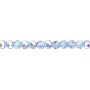 Bead 1pk 32 facets translucent light blue AB, Celestial Crystal&reg; 4mm round 15.5-16 inch