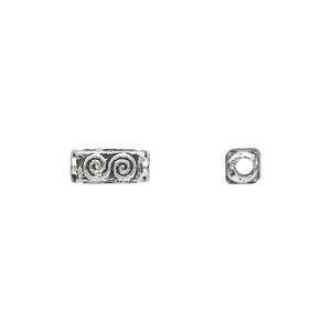 Bead 1pkg50 silver-plated "pewter", 10x4mm square tube / double S / 2sided, antique