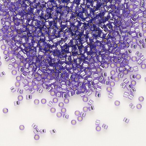 Seed bead, Delica&reg;, glass, pkg/250g, #11 round, transparent outside dyed silver-lined purple (DB-1347). image number 0