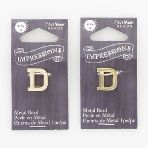 Bead 1pkg2 gold-finished "pewter", 13x12mm letter D