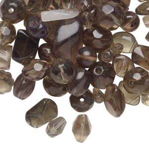Bead mix, glass, translucent multi-grey, 5mm-30x19mm mixed shapes. Sold per 1/4-pound pkg, approximately 90 beads.