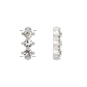 Spacer, glass rhinestone and silver-plated "pewter" (zinc-based alloy), clear, 17x7mm 2-strand, fits up to 12mm bead. Sold per pkg of 10.