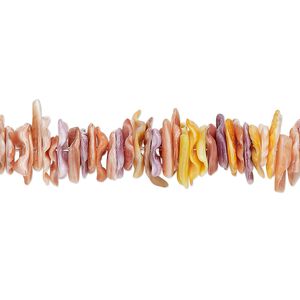Bead, sea scallop shell (natural), medium to large hand-cut chip, Mohs hardness 3-1/2. Sold per 15-1/2" to 16" strand.