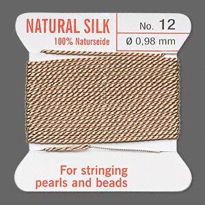 Thread, Griffin, silk, beige, size #12. Sold per 2-meter card (approximately 78 inches).