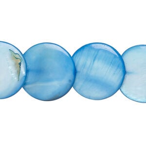 Mother-of-pearl shell 1pkg1, lentil-drilled puffed flat round bead 15 inch dark blue and black 17-18mm