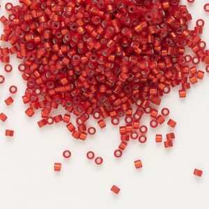 Seed bead, Delica&reg; 1pkg7.5g glass, #11 round, translucent semi-matte silver-lined red orange / outside dyed (DB-0683)