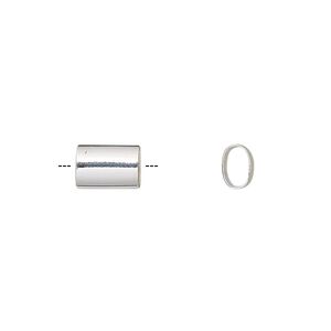 Bead 1pkg10 silver-finished, 8x6mm oval tube, brass