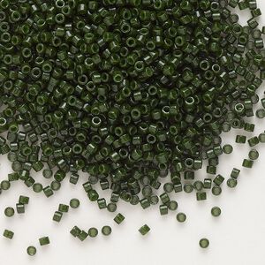 Seed bead, Delica&reg; 1pkg7.5g glass, #11 round, opaque olive / outside dyed (DB-0663)