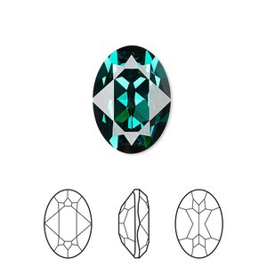 Fancy stone 48pk emerald foil back, Swarovski&reg; 18x13mm oval 4120