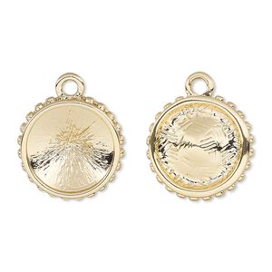 Drop, Almost Instant Jewelry&reg;, gold-finished "pewter" (zinc-based alloy), 17.5mm single-sided round with beaded rim and 14mm rivoli setting. Sold per pkg of 2.