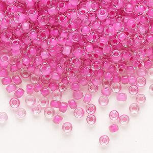 Seed bead, Dyna-Mites&trade;, glass 1pkg0.5kg, #8 round, transparent inside dyed color hot pink (207 8/0 RR)