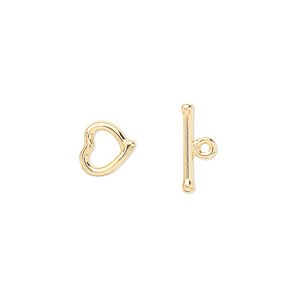 Clasp, toggle, gold-plated "pewter" (zinc-based alloy), 8x8mm heart with no loop. Sold per pkg of 10.