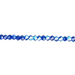 Bead 1pk 16 facets translucent cobalt blue AB, Celestial Crystal&reg; 3mm bicone 15.5-16 inch