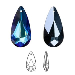 Drop 36pk crystal Bermuda blue, Swarovski&reg; 24x12mm pendant teardrop 6100