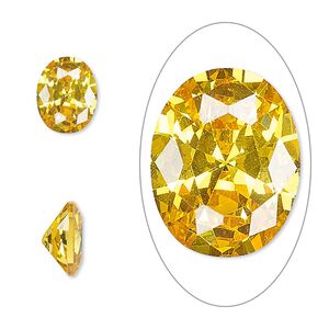 Gem, cubic zirconia, topaz gold, 10x8mm faceted oval, Mohs hardness 8-1/2. Sold individually.