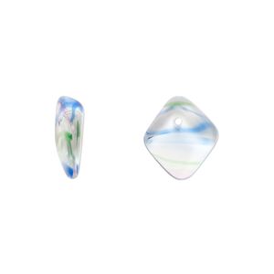 Bead, Czech pressed glass, 3-color/clear, 14x5mm diamond drop. Sold per 15" to 16" strand.