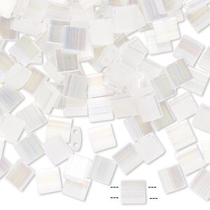Seed bead, TILA&reg;, glass, pkg/10g, 5mm full tila square, translucent silk luster white pearl, (TL-2549).