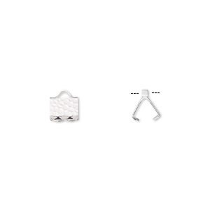 Ribbon crimp end 1pkg100 silver-plated, 6x5mm hammered rectangle, brass