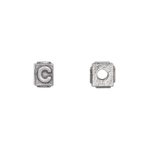 Bead 1pkg4 pewter, 8x6mm rectangle / letter C, antiqued Dione&reg;
