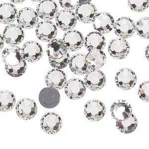 Flat back, Dance With Me&trade; crystal hotfix rhinestone, crystal clear, foil back, 6.32-6.5mm rose, SS30. Sold per pkg of 288 (2 gross).