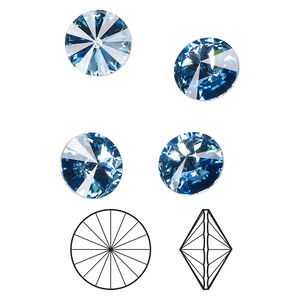 Chaton 4pk cool blue foil back, Crystal Passions&reg; Regenerated 10.54-10.91mm rivoli SS47 1122