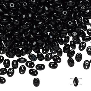 Bead, Preciosa Twin&trade;, Pressed Twin, Czech pressed glass, opaque black, 5x2.5mm with (2) 0.7-0.8mm holes. Sold per 250-gram pkg.