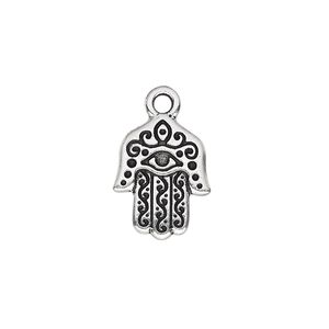 Drop, TierraCast&reg;, antique silver-plated pewter (tin-based alloy), 16x13mm double-sided Fatima hand with eye. Sold per pkg of 20.